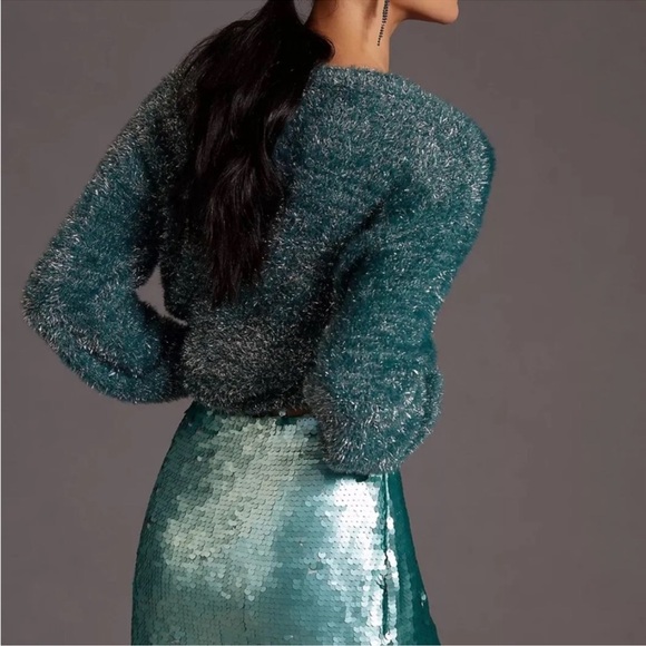 Anthropologie Maeve Tinsel Eyelash Sweater Size XL Teal Green - Picture 3 of 13